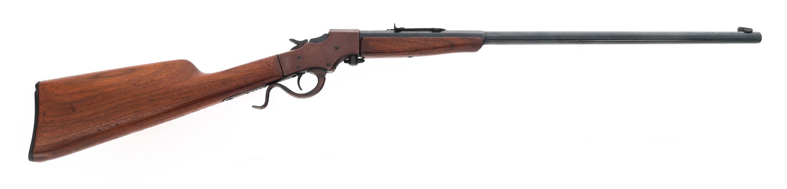 STEVENS MODEL 1894 .32 LONG FALLING BLOCK RIFLE: STEVENS MODEL 1894 .32 LONG FALLING BLOCK RIFLE Stevens Model 1894 .32 Long caliber falling block rifle. Blued finish. Blade front sight. Adjustable rear sight. Wood stock and forend. Checkered Steven