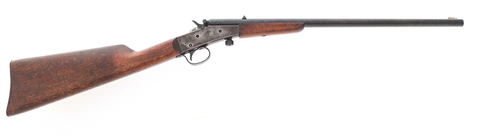 STEVENS MODEL LITTLE SCOUT 14 1/2 .22 LR CAL RIFLE: STEVENS MODEL LITTLE SCOUT 14 1/2 .22 LR CAL RIFLE Stevens Model Little Scout 14 1/2 .22 LR caliber falling block rifle. Fixed sights. Wood stock with "IW" carved in left side. Caliber / Gauge: 22 LR