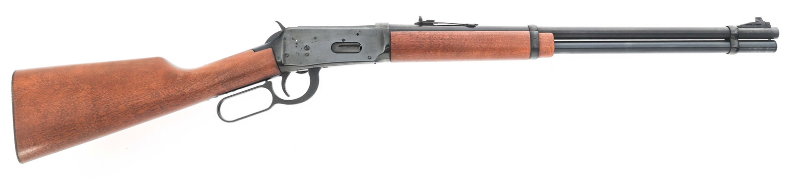 1970 WINCHESTER MODEL 94 .44 MAG CALIBER CARBINE: 1970 WINCHESTER MODEL 94 .44 MAG CALIBER CARBINE 1970 Winchester Model 94 .44 Magnum caliber saddle ring carbine. Blued finish. Blade front sight. Adjustable rear sight. Wood stock. Original cardboard