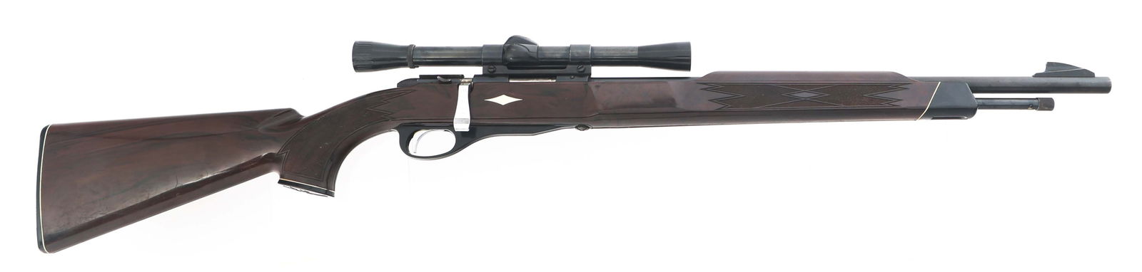 REMINGTON MODEL NYLON 12 .22 CAL BOLT ACTION RIFLE: REMINGTON MODEL NYLON 12 .22 CAL BOLT ACTION RIFLE Remington Nylon Model 12 .22 S-L-LR caliber bolt action rifle. Blued finish. Blade front sight. Weaver C6 scope. Nylon stock with textured grips. Cal