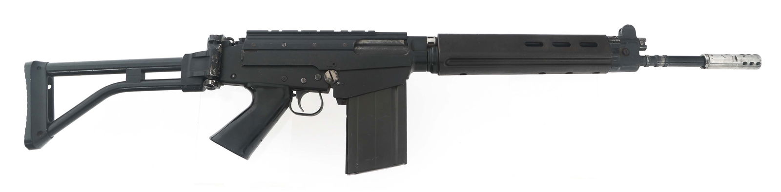 FN HERSTAL FAL .308 CALIBER SEMI AUTOMATIC RIFLE: FN HERSTAL FAL .308 CALIBER SEMI AUTOMATIC RIFLE FN Herstal FAL .308 caliber semi-automatic rifle. HowCo Dist import marked. Receiver marked Gun South and Fabrique Nationale Herstal, FN 308 Made in Be