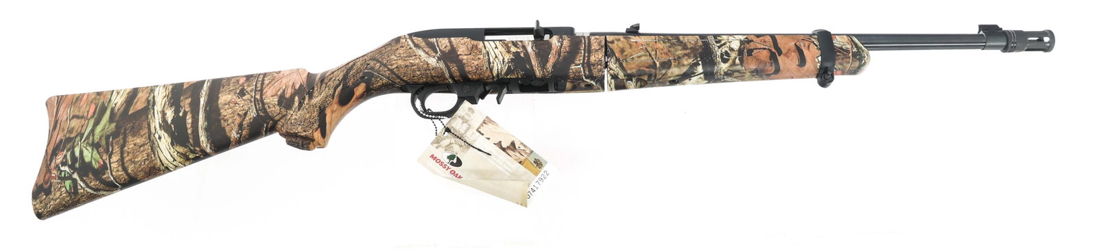 RUGER MODEL 10/22 .22 LR CALIBER TAKEDOWN RIFLE: RUGER MODEL 10/22 .22 LR CALIBER TAKEDOWN RIFLE Ruger Model 10/22 .22 LR caliber semi-automatic takedown rifle. Blade front sight. Flip up rear sight. Camo composite stock. One magazine. Soft Ruger ca