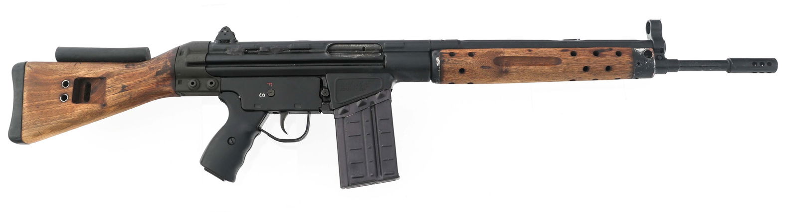 CENTURY ARMS CETME SPORTER .308 CALIBER RIFLE: CENTURY ARMS CETME SPORTER .308 CALIBER RIFLE Century Arms CETME Sporter .308 caliber semi-automatic rifle. Hooded front sight. Flip rear sight. Wood stock and forend. Composite grip. Recoil pad. Rubb