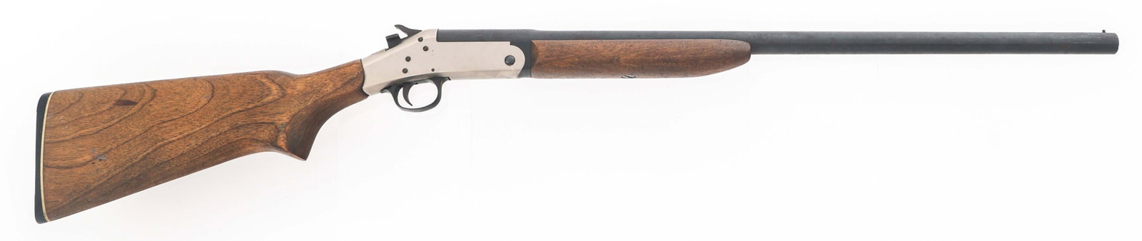 HARRINGTON & RICHARDSON MODEL 98 12 GAUGE SHOTGUN: HARRINGTON & RICHARDSON MODEL 98 12 GAUGE SHOTGUN Harrington & Richardson Deluxe Topper Model 98 12 gauge single shot shotgun. Blued finish. Bead front sight. Wood stock and forend. Black wood butt pl