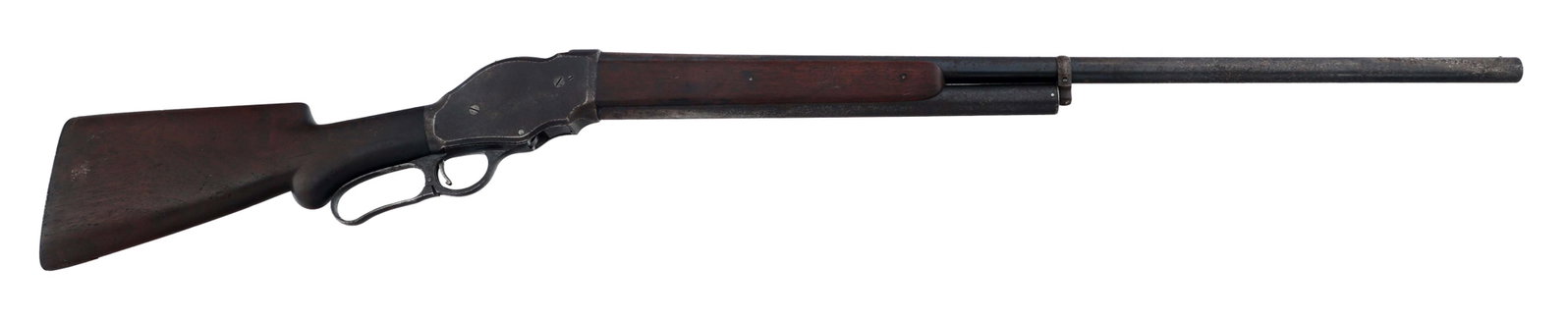 WINCHESTER MODEL 1901 LEVER ACTION 10 GA SHOTGUN: WINCHESTER MODEL 1901 LEVER ACTION 10 GA SHOTGUN 1909 Winchester Model 1901 lever action 10 gauge shotgun. Blued finish. Receiver stamped WRA 0 on left side. Fixed full choke. Bead front sight. Wood s