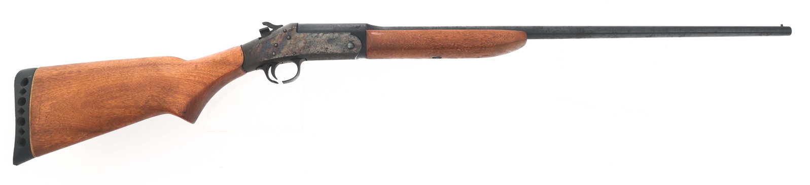 HARRINGTON & RICHARDSON TOPPER JR 410 GA SHOTGUN: HARRINGTON & RICHARDSON TOPPER JR 410 GA SHOTGUN Harrington & Richardson 410 gauge single shot shotgun. Left side of butt stock is marked "To Buck from Dad 12-25-75". Blued finish. Case hardened recei