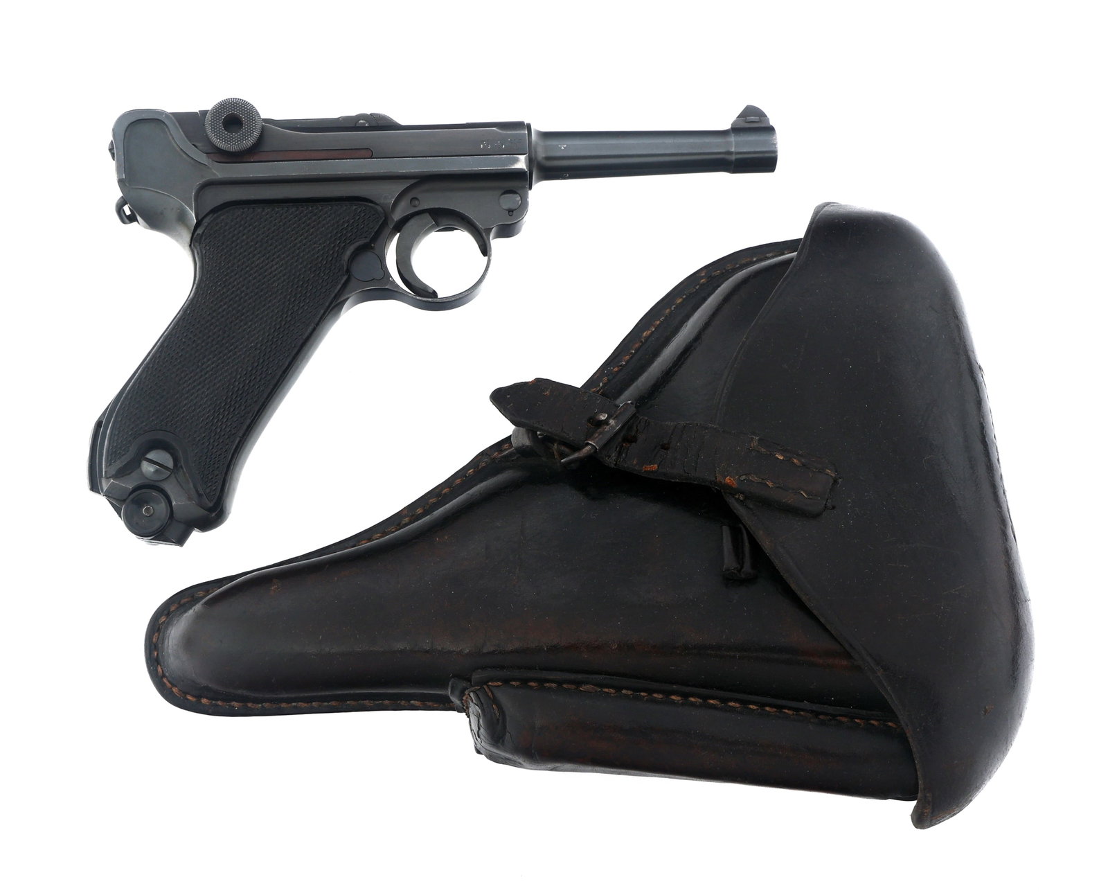 1942 GERMAN byf 42 MAUSER P08 9mm LUGER PISTOL: 1942 GERMAN byf 42 MAUSER P08 9mm LUGER PISTOL 1942 German byf 42 code Mauser model P08 9x19mm caliber semi automatic Luger pistol. Matching serial numbers on frame, receiver, barrel, locking bolt, tr