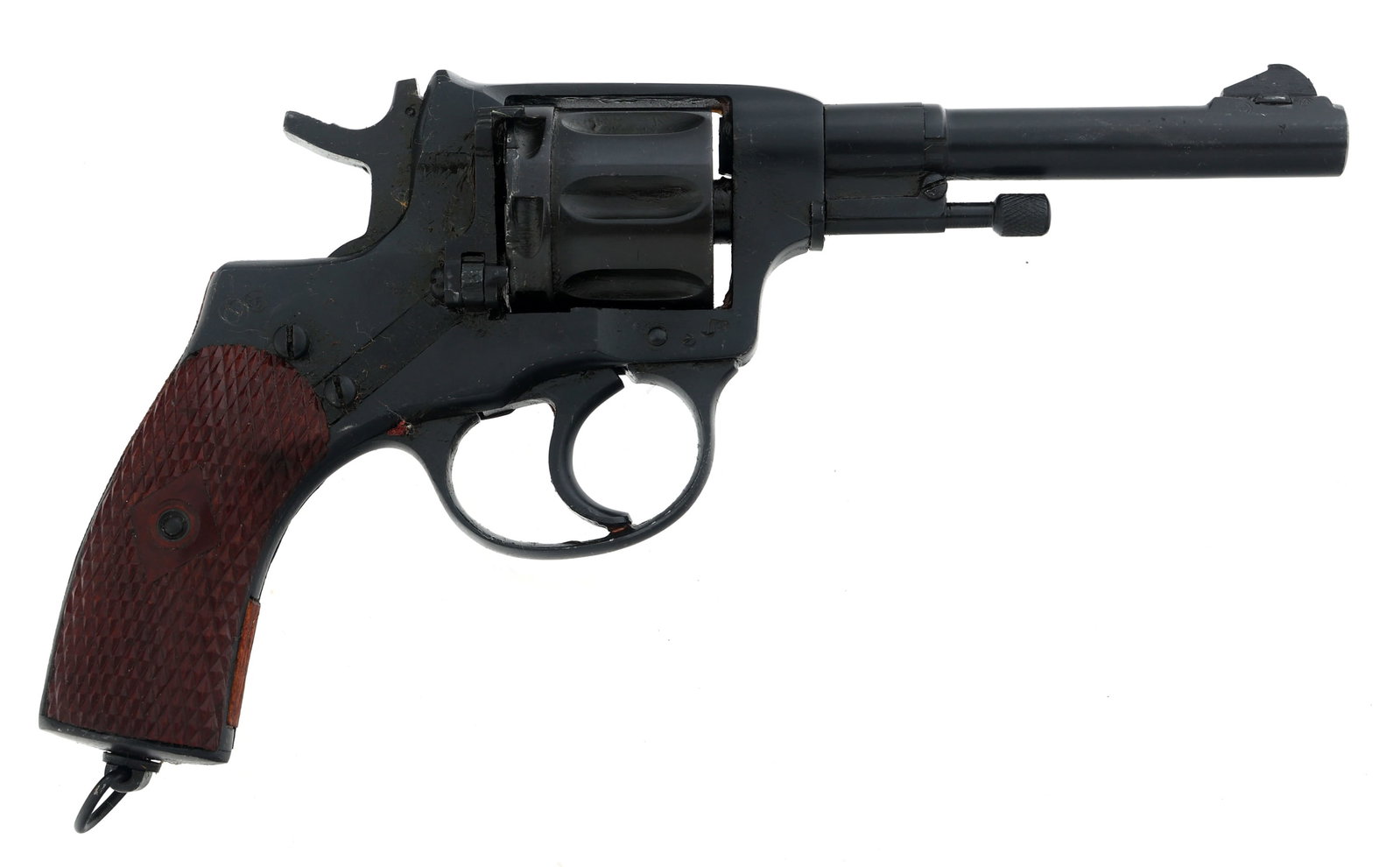 1944 RUSSIAN IZHEVSK MODEL 1895 7.62x38mm REVOLVER: 1944 RUSSIAN IZHEVSK MODEL 1895 7.62x38mm REVOLVER 1944 Russian Izhevsk Model 1895 7.62x38mmR double action revolver. PWA import marked. Blued finish. Blade front sight. "1944R" and Izhevsk arsenal ma