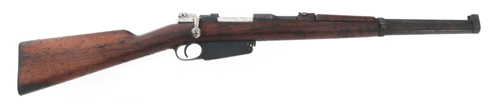 ARGENTINIAN DWM MODEL 1891 7.65x53mm CALIBER RIFLE: ARGENTINIAN DWM MODEL 1891 7.65x53mm CALIBER RIFLE Argentinian DWM Model 1891 7.65x53mm caliber bolt action Mauser rifle. No import mark. Protected blade front sight. Adjustable rear sight. Wood stock