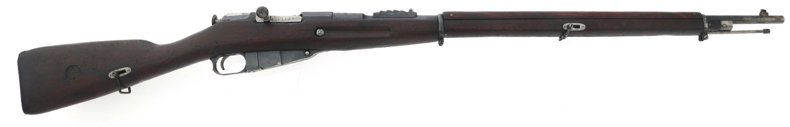 FINNISH WESTINGHOUSE MODEL 91 7.62X54mmR CAL RIFLE: FINNISH WESTINGHOUSE MODEL 91 7.62X54mmR CAL RIFLE Finnish Westinghouse Model 91 7.62x54mmR caliber bolt action Mosin Nagant rifle. CAI import stamped. Serial numbers match on barrel and bolt. Boxed S