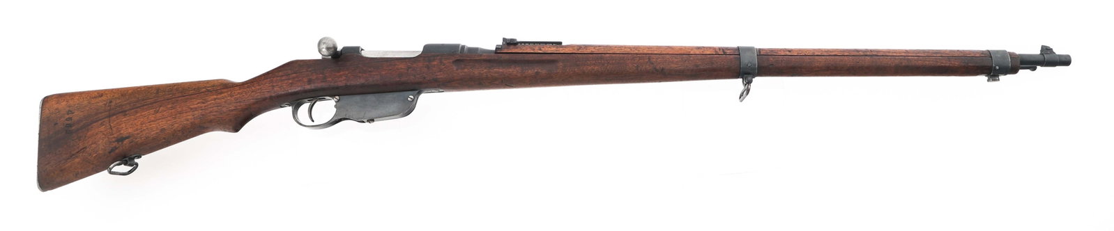 HUNGARIAN FEG MODEL 1895 8mm MANNLICHER RIFLE: HUNGARIAN FEG MODEL 1895 8mm MANNLICHER RIFLE Hungarian FEG Model 1895 8x50mm caliber bolt action Mannlicher rifle. Blade front sight. Adjustable rear sight. Barrel shank stamped S / 63660. Top of rec