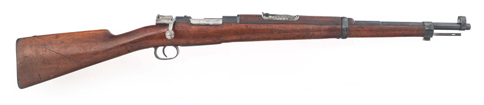 SPANISH OVIEDO MODEL 1916 7mm CALIBER RIFLE: SPANISH OVIEDO MODEL 1916 7mm CALIBER RIFLE Spanish Oviedo Model 1916 7x57mm caliber Mauser rifle. Samco import mark. Blued finish. Inverted V front sight. Adjustable rear sight. Wood stock. Leather s