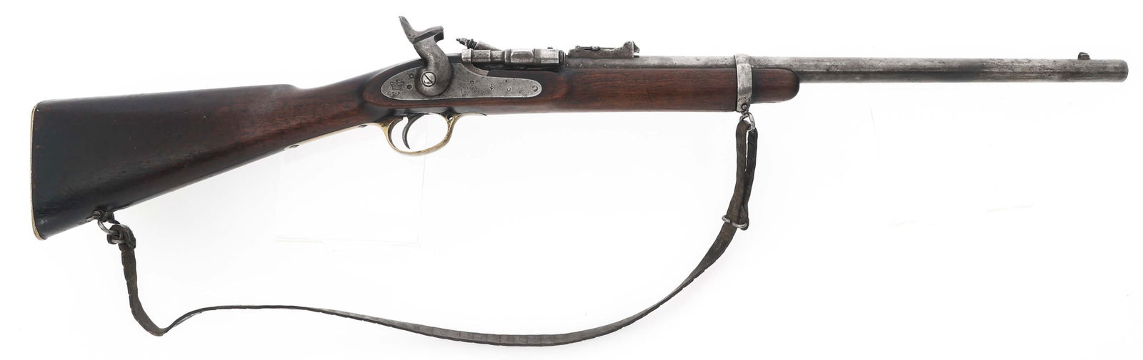 SNIDER-ENFIELD Mk III .577 CALIBER CAVALRY CARBINE: SNIDER-ENFIELD Mk III .577 CALIBER CAVALRY CARBINE Snider-Enfield Mk III .577 Snider caliber breech loading percussion cavalry carbine. Blade front sight. Adjustable rear sight. Side plate stamped cro