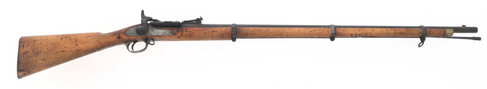 BRITISH SNIDER-ENFIELD .577 CALIBER LONG RIFLE: BRITISH SNIDER-ENFIELD .577 CALIBER LONG RIFLE British Snider-Enfield Long Pattern .577 caliber rifle. Side plate dated 1861 and stamped Enfield with Crown over VR. British proofs throughout. Wood sto