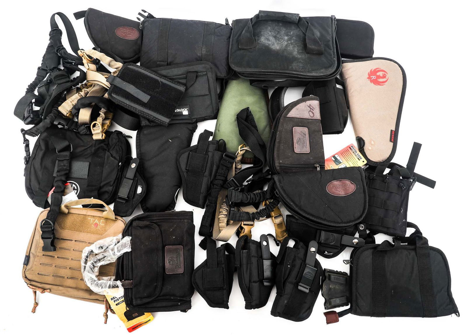 HANDGUN BAGS, HOLSTERS, & RIFLE SLINGS: HANDGUN BAGS, HOLSTERS, & RIFLE SLINGS Pistol bags and holsters. Rifle slings. Manufacturers include Ruger, Smith & Wesson, The Outdoor Connection, and more.