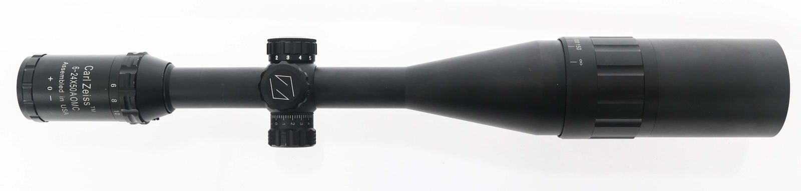 CARL ZEISS CONQUEST 6-24x50mm AOMC RIFLE SCOPE: CARL ZEISS CONQUEST 6-24x50mm AOMC RIFLE SCOPE Carl Zeiss Conquest 6-24x50mm AOMC rifle scope. Lens covers. MIL-DOT crosshair reticle. Size / Gauge: 6-24x50mm