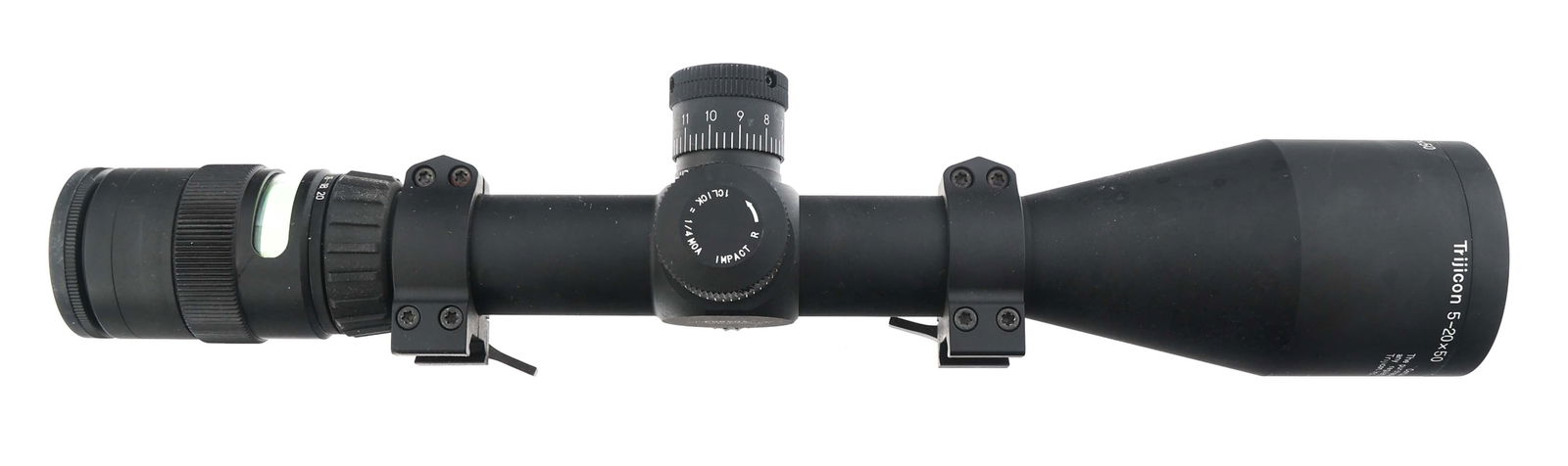 TRIJICON ACCUPOINT TR23 5-20x50mm RIFLE SCOPE: TRIJICON ACCUPOINT TR23 5-20x50mm RIFLE SCOPE Trijicon AccuPoint TR23 5-20x50mm rifle scope. Scope rings. MIL-DOT crosshair reticle. Lens covers. Size / Gauge: 5-20x50mm