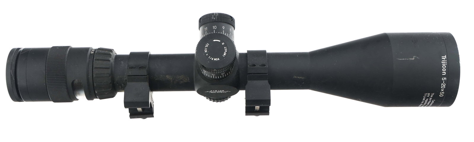 TRIJICON ACCUPOINT TR23 5-20x50mm RIFLE SCOPE: TRIJICON ACCUPOINT TR23 5-20x50mm RIFLE SCOPE Trijicon AccuPoint TR23 5-20x50mm rifle scope. Scope rings. Red triangle post reticle. Size / Gauge: 5-20x50mm
