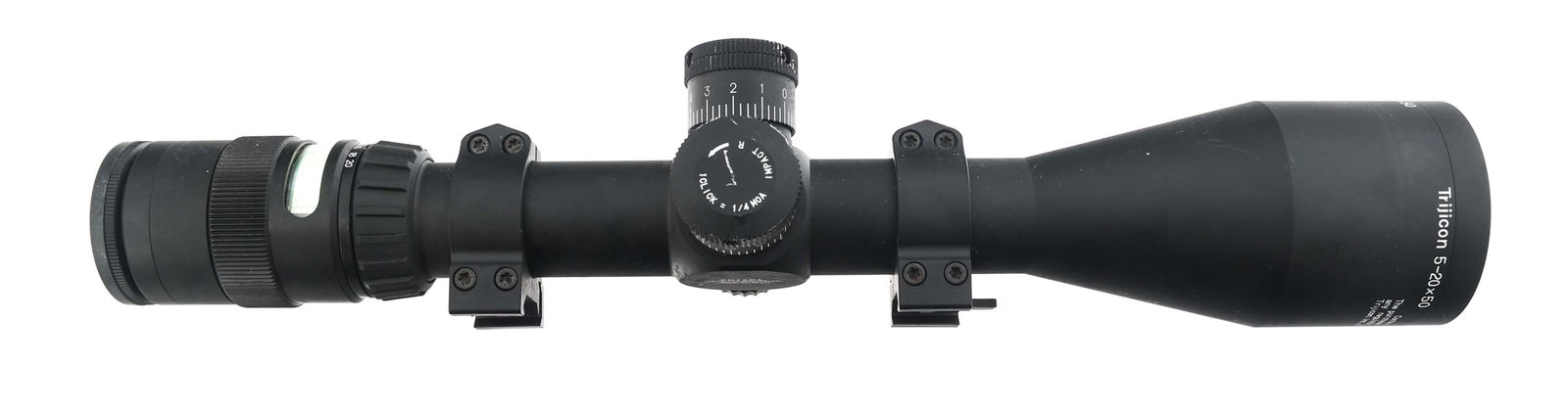 TRIJICON ACCUPOINT TR23-3G 5-20x50mm RIFLE SCOPE: TRIJICON ACCUPOINT TR23-3G 5-20x50mm RIFLE SCOPE Trijicon AccuPoint TR23-3G 5-20x50mm rifle scope. Scope rings. MIL-DOT crosshair reticle. Lens covers. Size / Gauge: 5-20x50mm