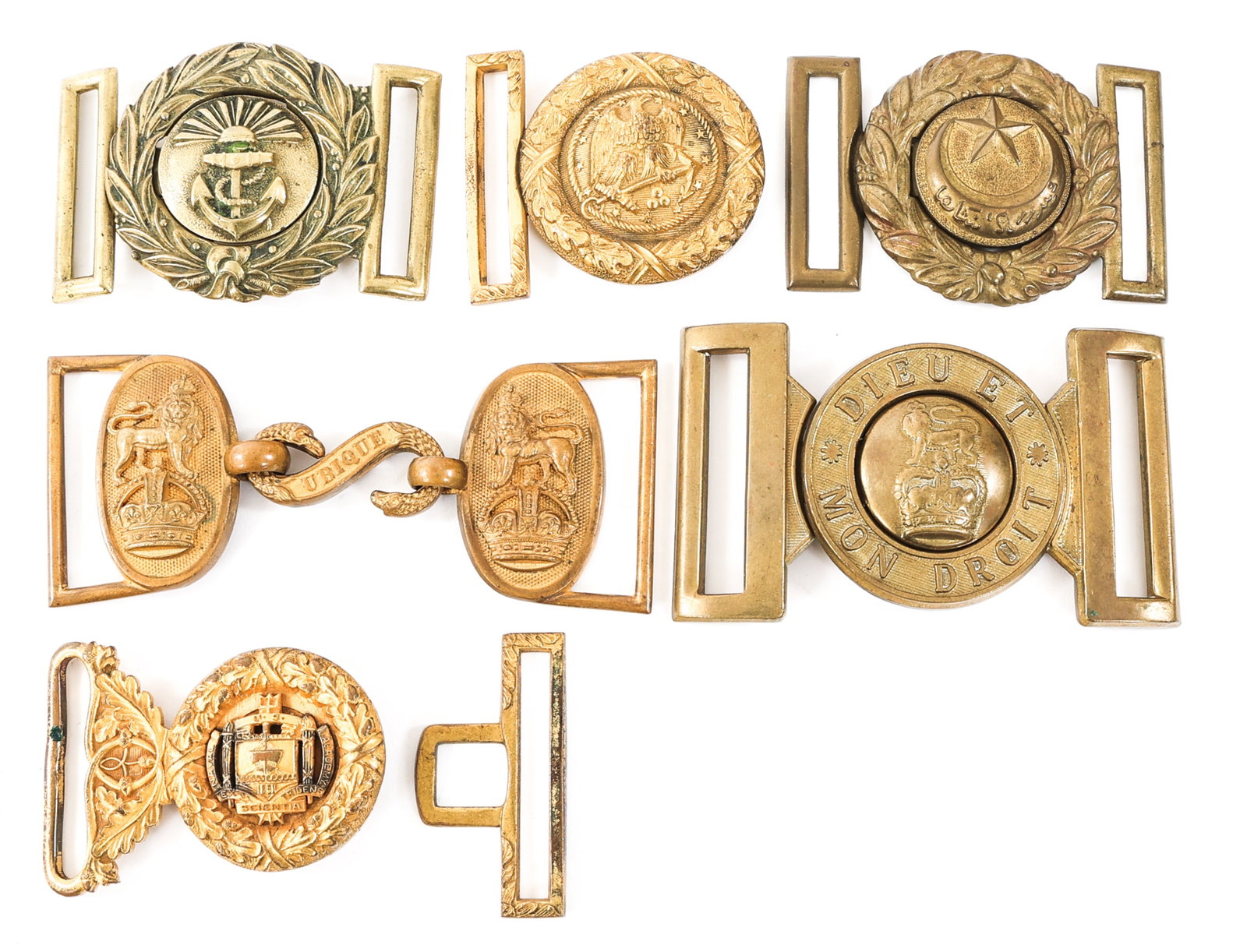 WWI - WWII WORLD MILITARY OFFICER BELT BUCKLES: WWI - WWII WORLD MILITARY OFFICER BELT BUCKLES WWI - WWII World Military Officer Belt Buckles. Includes WWI British Royal Engineers/Artillery Oliver belt buckle, Ottoman Army officer, Argentinian nava