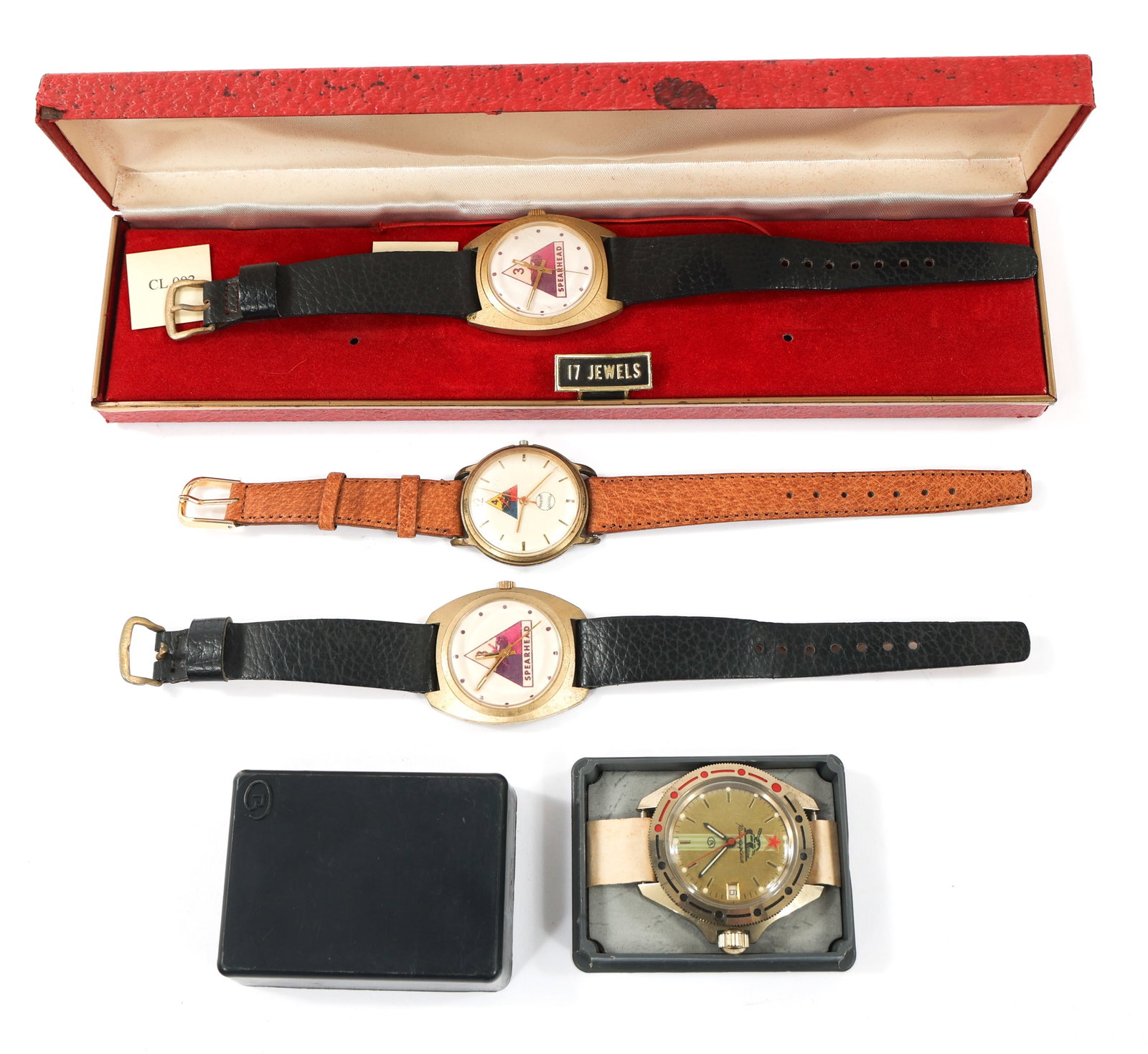 COLD WAR US & SOVIET TANK DIVISION COMMEM. WATCHES: COLD WAR US & SOVIET TANK DIVISION COMMEM. WATCHES Cold War US and Soviet Union Tank Division Commemorative Watches. (1) US 4th Armored Division Watch. Marked "Steel back" and dated 1961. (2) US 3rd A