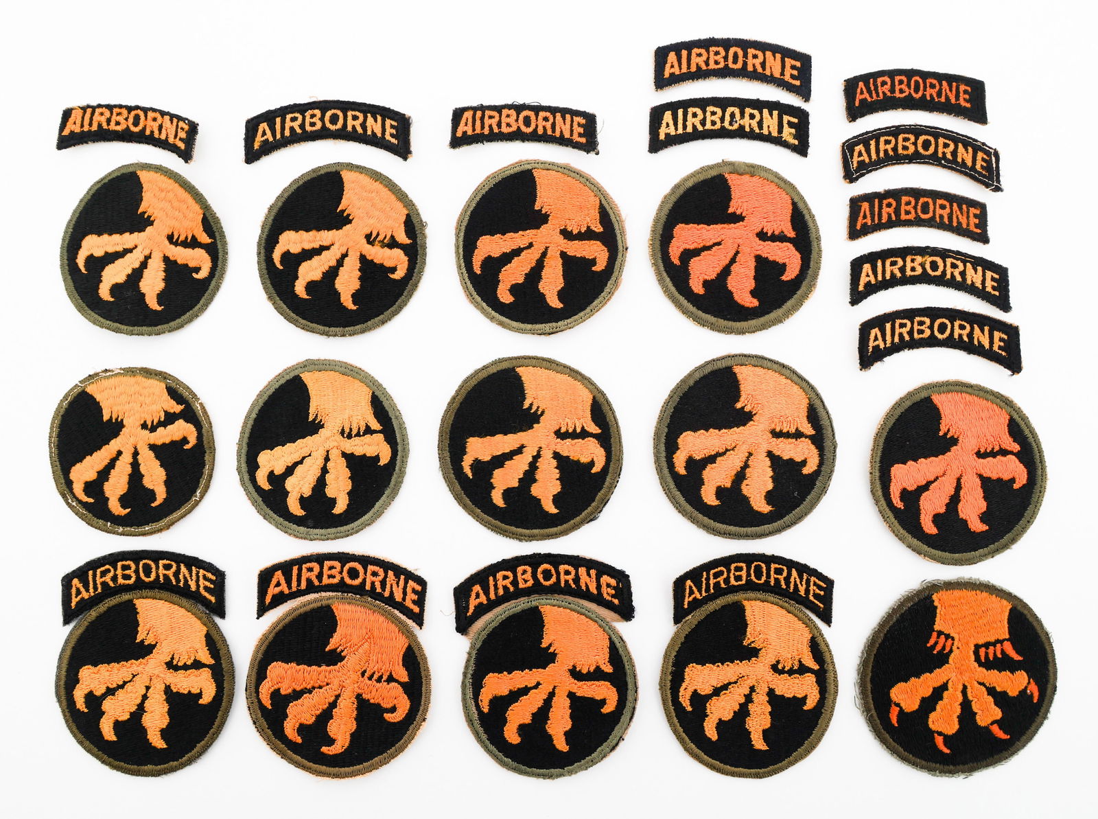 WWII US ARMY 17th AIRBORNE DIVISION PATCHES: WWII US ARMY 17th AIRBORNE DIVISION PATCHES WWII US Army 17th Airborne Division Patches. Three have the "reverse claw" pattern. Some have integral Airborne tabs. One patch is post-war.