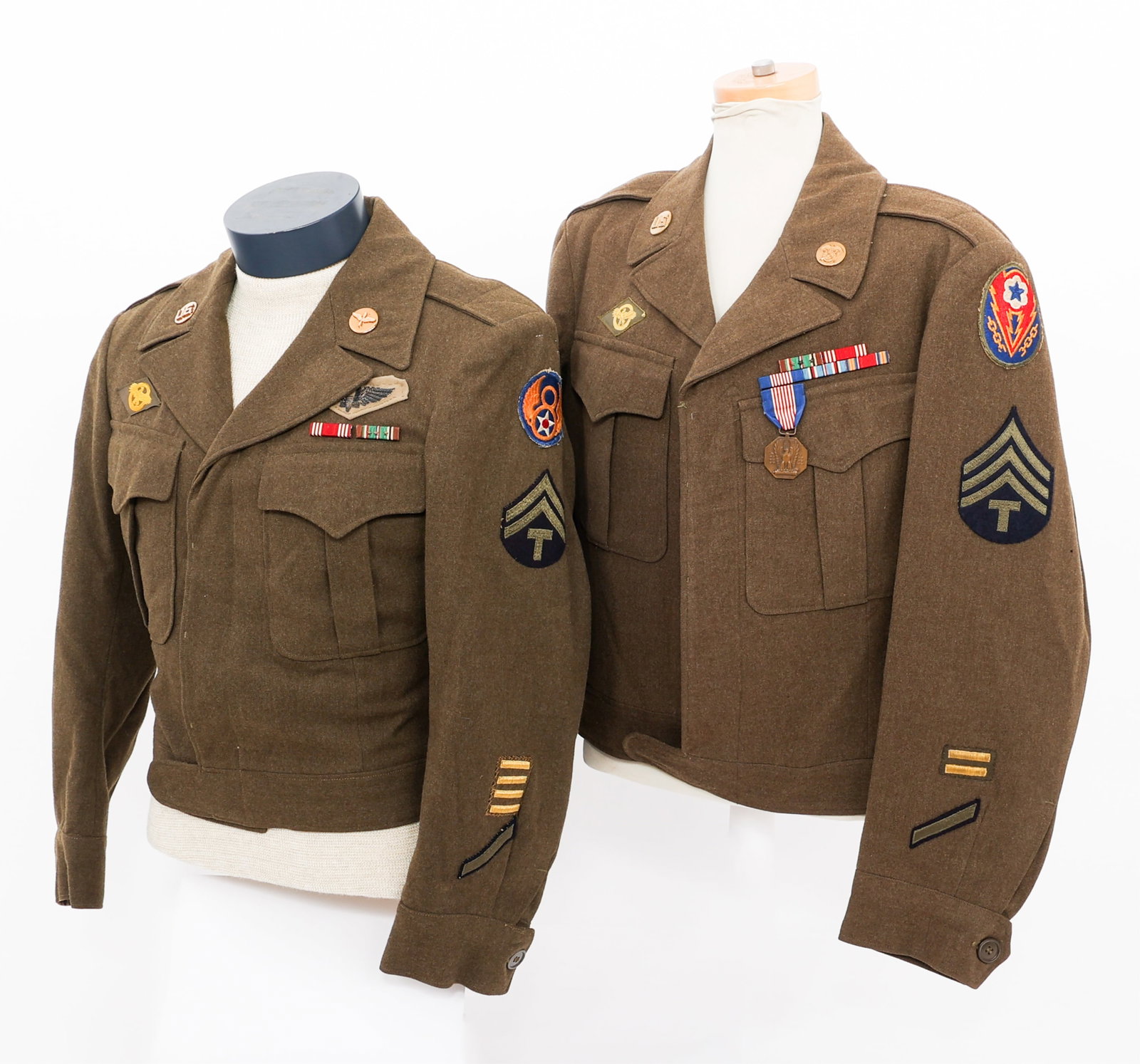 WWII US ARMY 3rd CORPS & 8th AIR FORCE IKE JACKETS: WWII US ARMY 3rd CORPS & 8th AIR FORCE IKE JACKETS WWII US Army 3rd Corps and 8th Air Force Ike Jackets. (1) 3rd Corps Ike Jacket. Wool construction. 3rd Corps, ETO and 4th Grade Technician Shoulder P