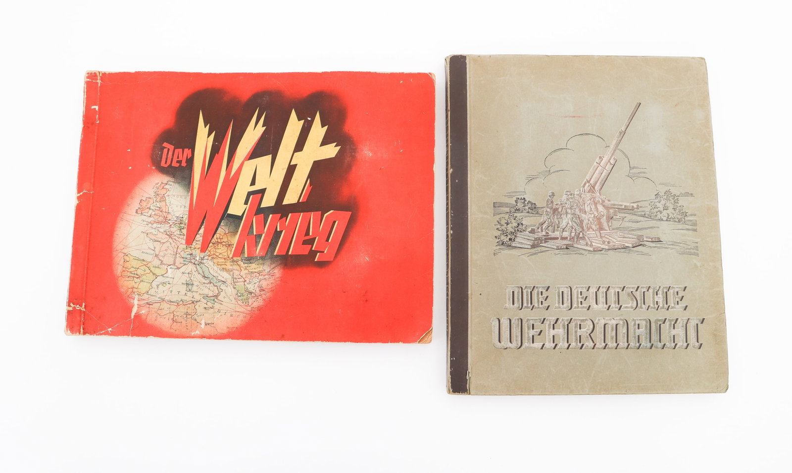 WWI - WWII GERMAN CIGARETTE CARD BOOKS: WWI - WWII GERMAN CIGARETTE CARD BOOKS WWII German Cigarette Card Books. (1) "Der Welt Krieg" Cigarette Card Book. Published by Cigaretten-Bilderdeinst, Dresden. Few cards are missing. Size: 10 1/4" x