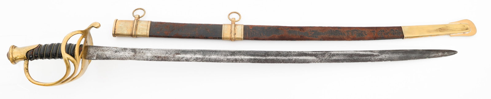 CIVIL WAR CONFEDERATE CAVALRY SWORD: CIVIL WAR CONFEDERATE CAVALRY SWORD Civil War Confederate Cavalry Sword. Single edged, slightly curved blade with fuller. No visible maker marks. Refinished alloy hilt with "D" guard. Twisted wire and