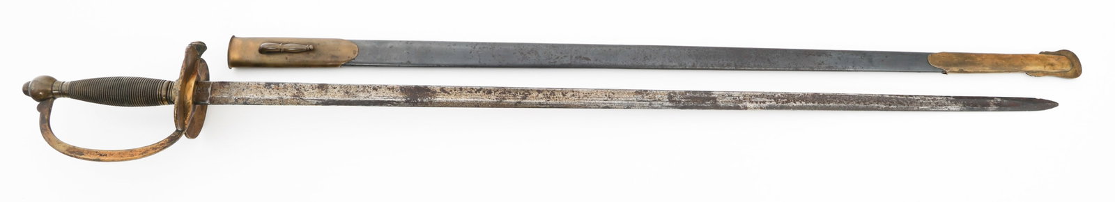 CIVIL WAR US M1840 NCO SWORD by EMERSON: CIVIL WAR US M1840 NCO SWORD by EMERSON Civil War US M1840 NCO Sword. Single edged, straight, bright blade with fuller. Maker mark of Emerson & Silver Trenton NJ stamped on one side of the ricasso,"US