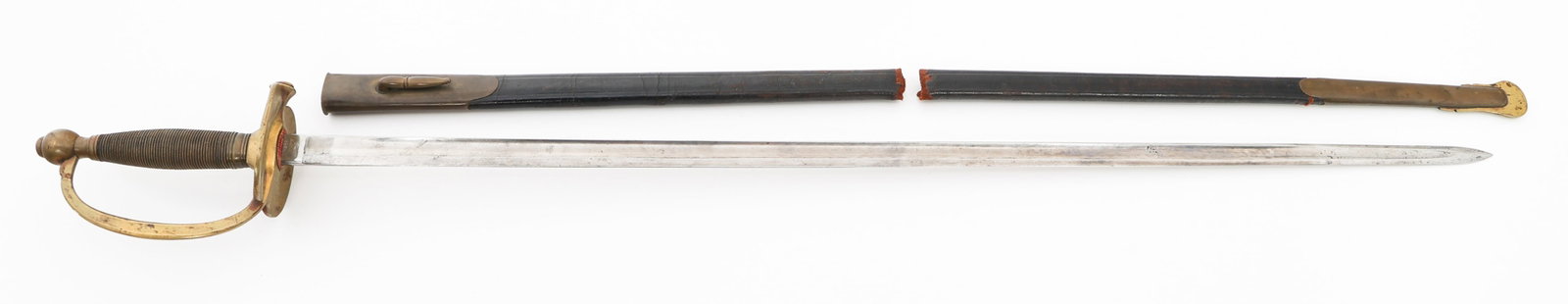 CIVIL WAR US M1840 NCO SWORD by AMES: CIVIL WAR US M1840 NCO SWORD by AMES Civil War US M1840 NCO Sword. Single edged, straight, bright blade. Maker mark of Ames Chicopee, Mass on one side of the ricasso, "US A.H.K. 1864" on the reverse. 