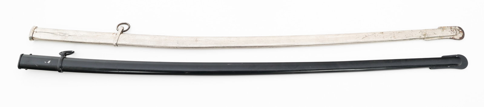 WWI - WWII GERMAN SWORD SCABBARDS: WWI - WWII GERMAN SWORD SCABBARDS WWI - WWII German Sword Scabbards. Bright and black painted steel construction. Total Length: 32 3/8" to 32 3/4" Provenance: Lifetime Edged Weapon & Military Memorabi