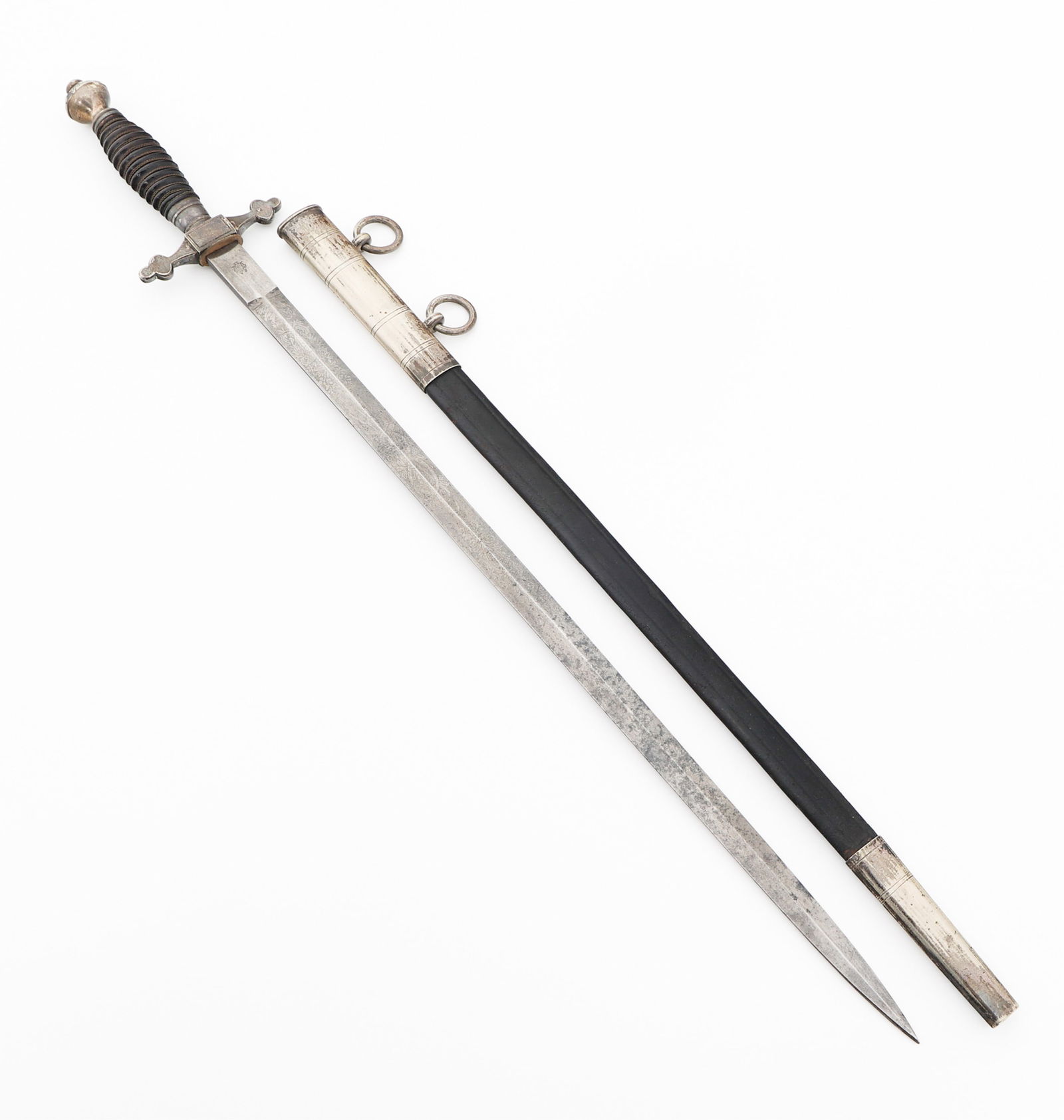 WWI IMPERIAL GERMAN FIRE OFFICIAL'S DRESS DAGGER: WWI IMPERIAL GERMAN FIRE OFFICIAL'S DRESS DAGGER WWI Imperial German Fire Official's Dress Dagger. Double edged blade with acid etched floral designs on both sides. Maker marked by Carl Eickhorn on th