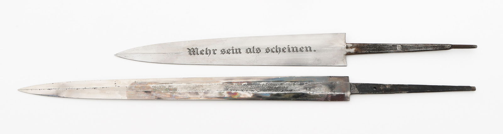 WWII GERMAN LUFTWAFFE & NPEA DAGGER BLADES: WWII GERMAN LUFTWAFFE & NPEA DAGGER BLADES WWII German Luftwaffe 1st Model and NPEA Dress Dagger Blades. (1) Luftwaffe 1st Model Dedication Blade. Double edged, bright blade. Maker mark of Robert Klaa