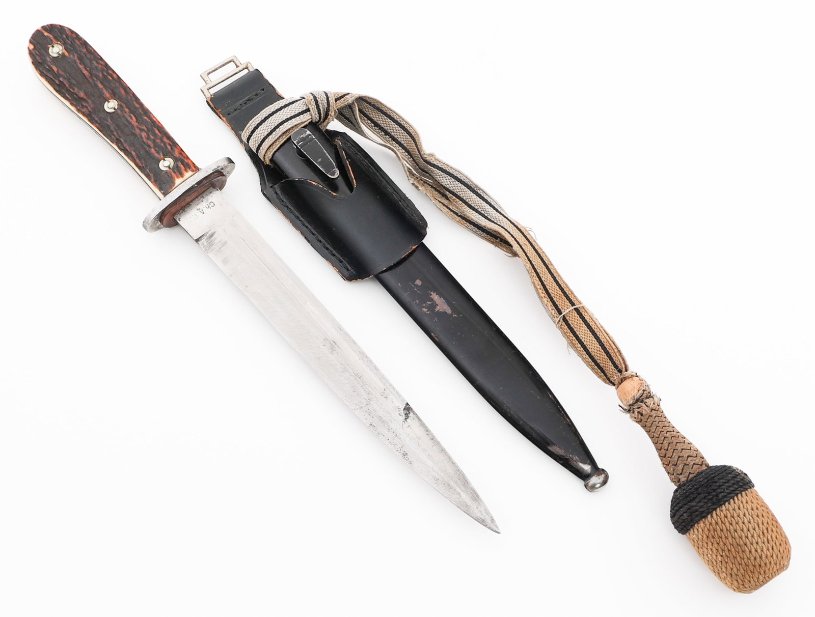 WWII GERMAN LUFTWAFFE FORESTRY BAYONET: WWII GERMAN LUFTWAFFE FORESTRY BAYONET WWII German Luftwaffe Forestry Bayonet. Single edged, bright blade with fuller. "Waffen-Loesche Berlin" stamped on one side of the ricasso, "Ch. A. W." on the re