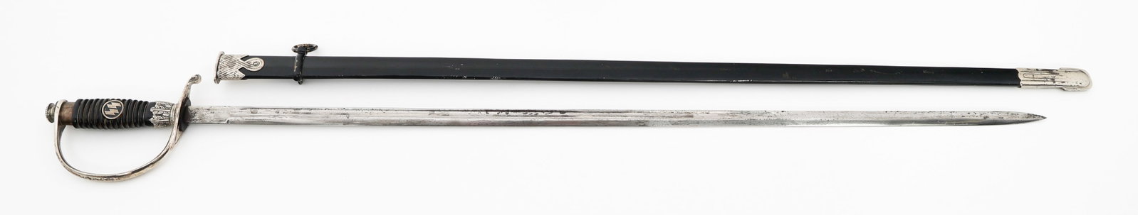 WWII GERMAN SS PARTS DEGEN SWORD: WWII GERMAN SS PARTS DEGEN SWORD WWII German SS Parts Degen Sword. Mix of original and post war manufactured parts. Blade Length: 33 1/4" Total Length: 38 5/8" Provenance: Lifetime Edged Weapon & Mili