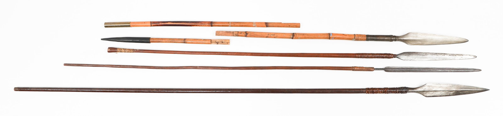 AFRICAN TRIBAL SPEARS: AFRICAN TRIBAL SPEARS African Tribal Spears. Steel blades and wooden shafts. Blade Length: 11 1/2" to 15" Total Length: 21" to 72"