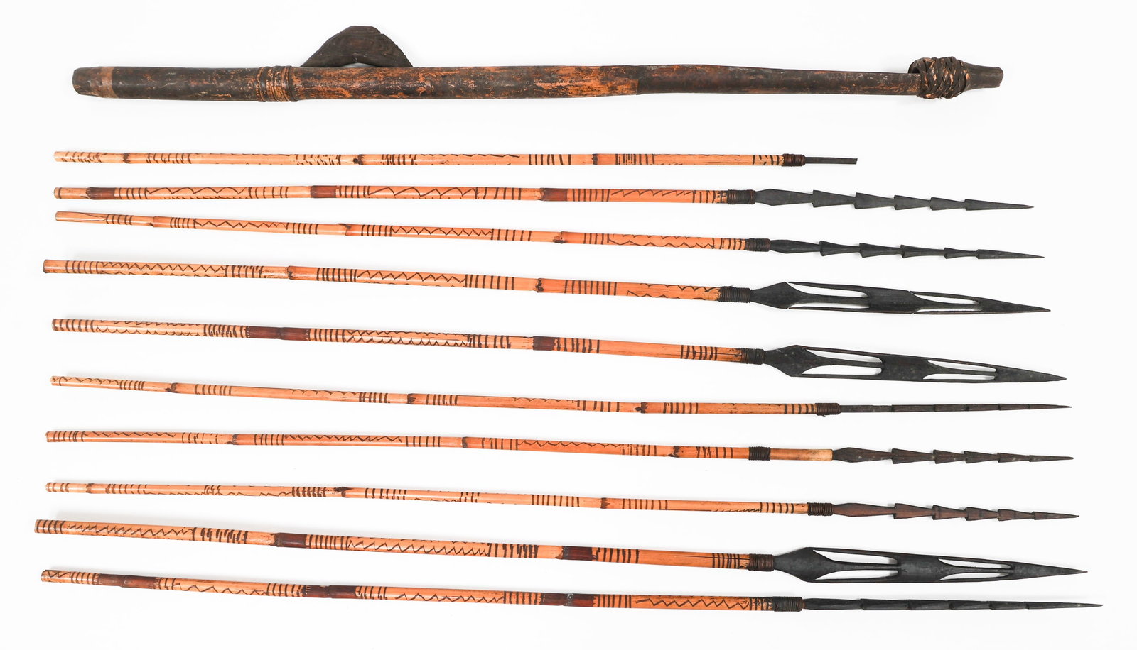 SOUTHEAST ASIAN FISHING SPEARS & THROWING POLE: SOUTHEAST ASIAN FISHING SPEARS & THROWING POLE Southeast Asian Fishing Spears and Throwing Pole. Wooden Construction. Blade Length: 2" to 10 1/4" Total Length: 27" to 33"