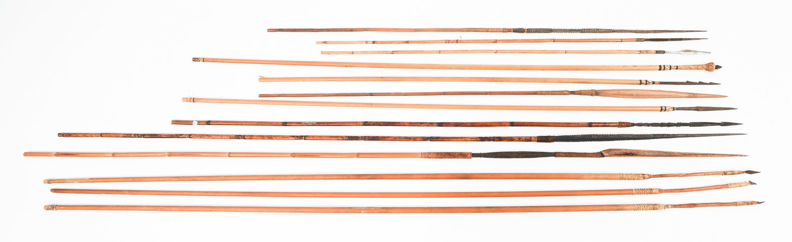 SOUTHEAST ASIAN FISHING - HUNTING SPEARS: SOUTHEAST ASIAN FISHING - HUNTING SPEARS Southeast Asian Fishing - Hunting Spears. Wooden Construction, some have steel heads. Blade Length: 1" to 19 1/2" Total Length: 41 1/2" to 74 1/2"