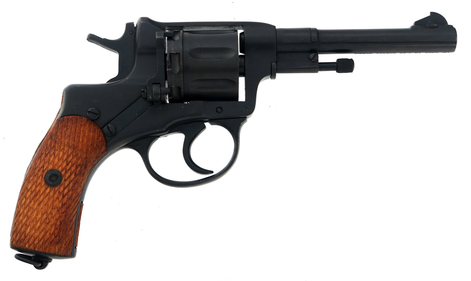 1940 RUSSIAN TULA MODEL 1895 NAGANT DA REVOLVER: 1940 RUSSIAN TULA MODEL 1895 NAGANT DA REVOLVER 1941 Russian Tula Model 1895 7.62x38mmR caliber DA Nagant revolver. TG Knox import mark. Blued finish. Fixed sights. 7 shot fluted cylinder. Checkered w
