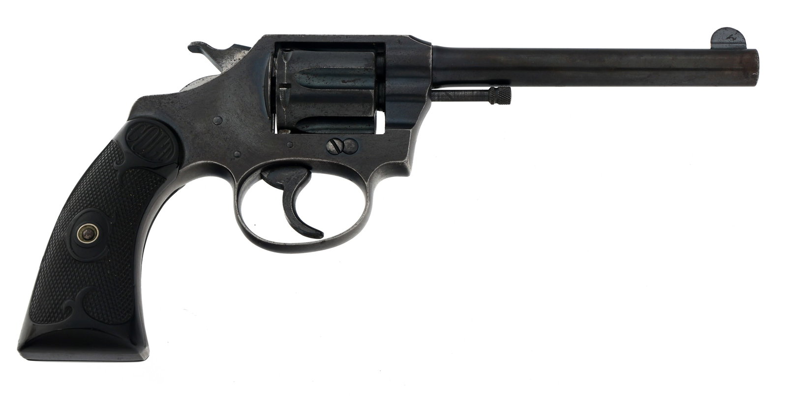 1919 COLT MODEL POLICE POSITIVE .32 CAL REVOLVER: 1919 COLT MODEL POLICE POSITIVE .32 CAL REVOLVER 1919 Colt Model Police Positive .32 caliber DA revolver. Six-shot fluted cylinder. Checkered hard rubber grips with Colt logo. Fixed sights. Blued fini