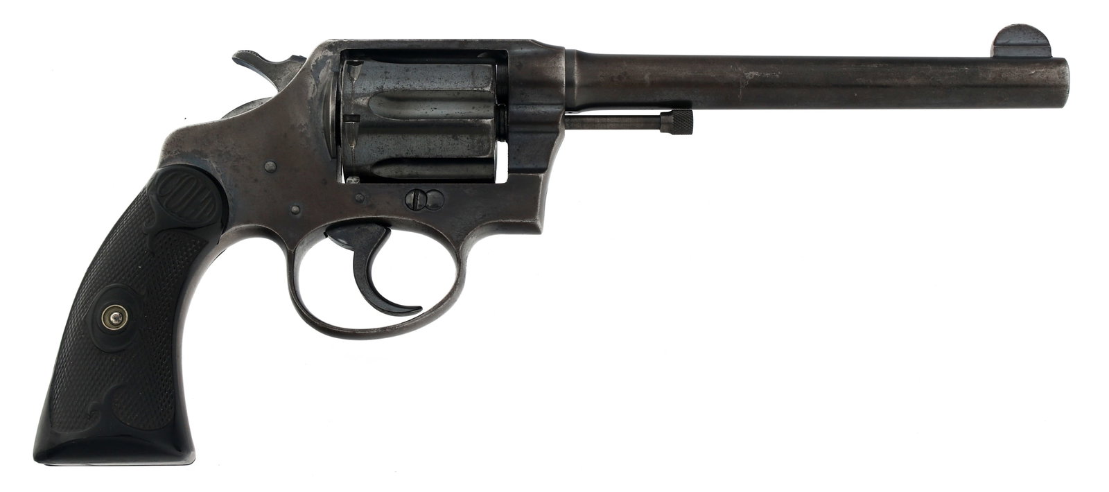 1920 COLT POLICE POSITIVE .38 SPL CAL DA REVOLVER: 1920 COLT POLICE POSITIVE .38 SPL CAL DA REVOLVER 1920 Colt Police Positive .38 Special caliber DA revolver. Six-shot fluted barrel. Checkered hard rubber grips with Colt logo. Fixed sights. Blued fin