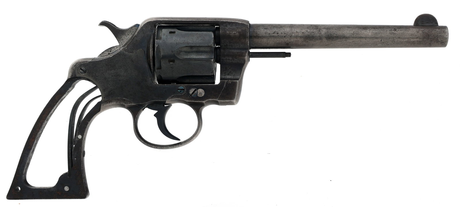 1892 COLT NEW ARMY MODEL 1892 .38 CALIBER REVOLVER: 1892 COLT NEW ARMY MODEL 1892 .38 CALIBER REVOLVER 1892 US Colt New Army Model 1892 .38 caliber DA revolver. Serial numbers match on frame and cylinder release. Crane arm numbered 4352. Cylinder stamp