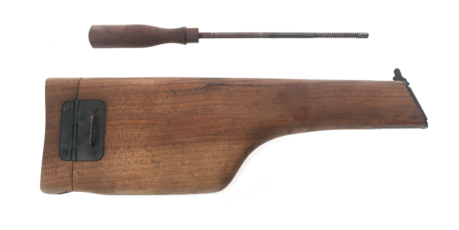 C-96 BROOMHANDLE PISTOL SHOULDER STOCK HOLSTER: C-96 BROOMHANDLE PISTOL SHOULDER STOCK HOLSTER Modern production C96 Bolo Broomhandle pistol wooden butt holster stock with cleaning tool.