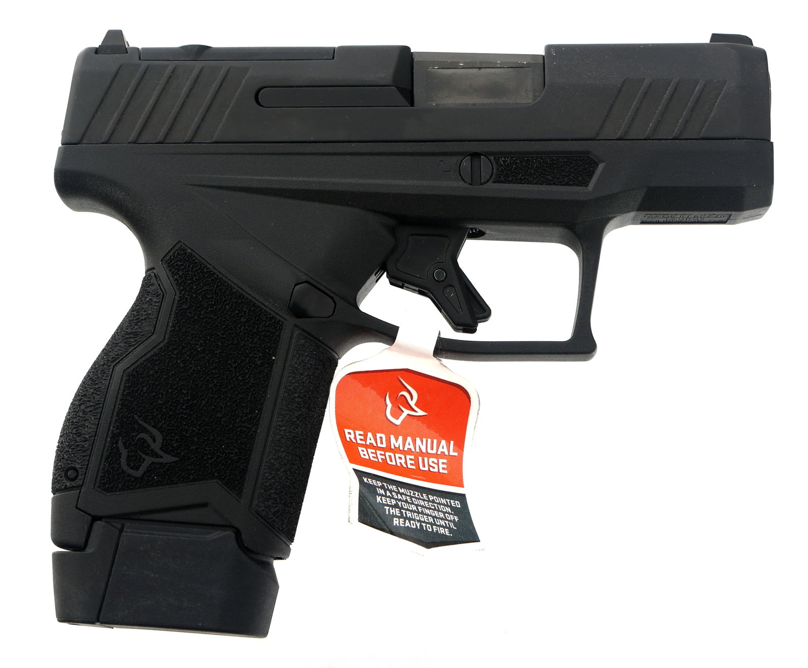 TAURUS MODEL GX4 9x19mm CALIBER PISTOL: TAURUS MODEL GX4 9x19mm CALIBER PISTOL Taurus Model GX4 9x19mm caliber semi-automatic pistol. Fixed sights. Textured grips. Two magazines. Black hard plastic case with lock and literature. Caliber / G