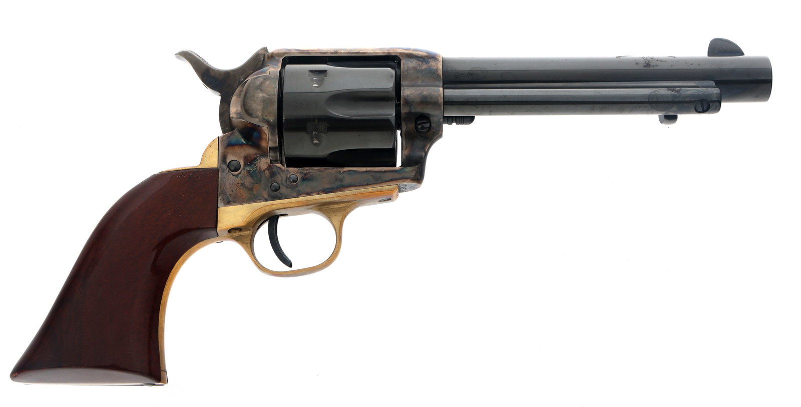 UBERTI STOGER MODEL 1873 .45 COLT CALIBER REVOLVER: UBERTI STOGER MODEL 1873 .45 COLT CALIBER REVOLVER Uberti Stoger Model 1873 .45 Colt caliber SA revolver. Blued finish. Case hardened frame. Fixed sights. Six shot fluted cylinder. Wood grips. Caliber