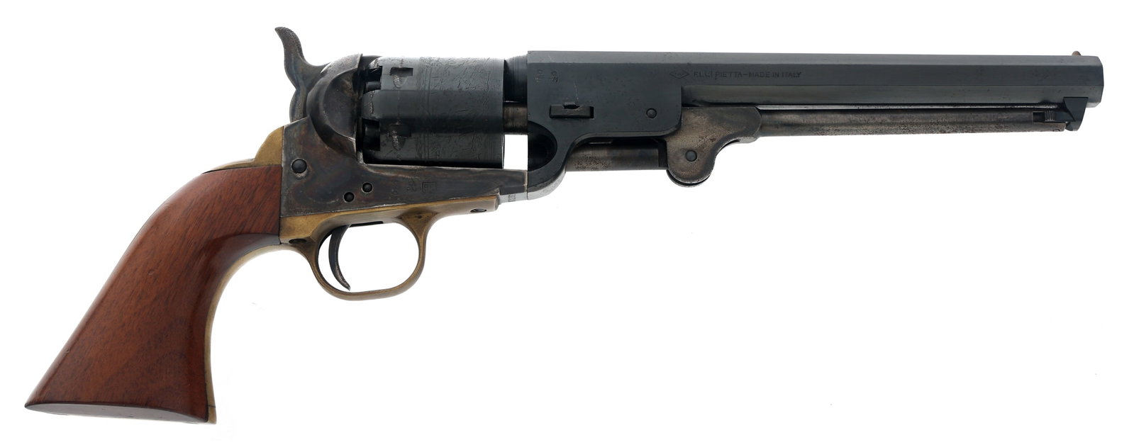 PIETTA MODEL 1851 NAVY .36 CALIBER SA REVOLVER: PIETTA MODEL 1851 NAVY .36 CALIBER SA REVOLVER Pietta Model 1851 Navy .36 caliber SA percussion revolver. 7.5 inch octagonal barrel. Engraved six-shot cylinder. Wood grips. Caliber / Gauge: 36 Barrel 
