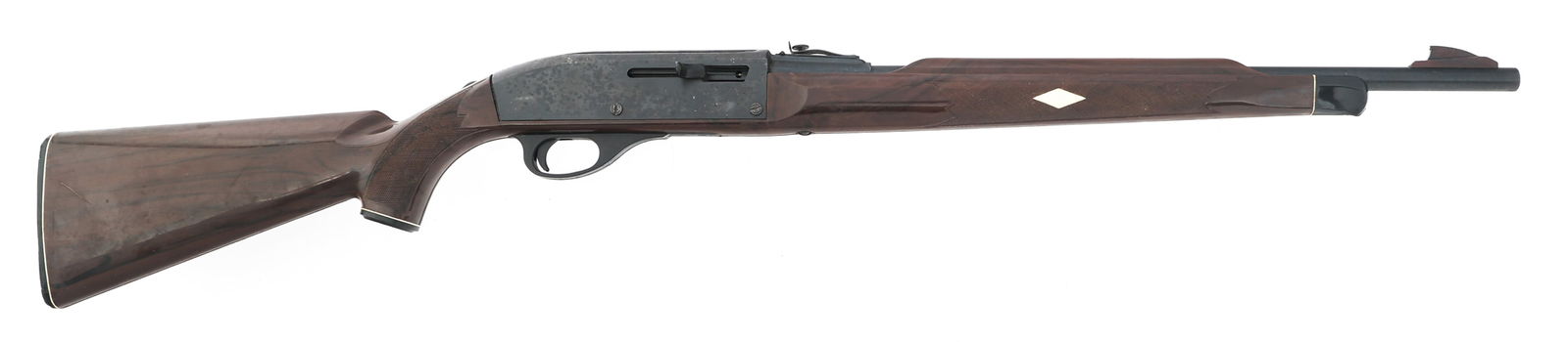 REMINGTON NYLON 66 .22 LR CALIBER SEMI AUTO RIFLE: REMINGTON NYLON 66 .22 LR CALIBER SEMI AUTO RIFLE Remington Nylon 66 .22 LR caliber semi-automatic rifle. Blued finish. Checkered nylon stock. Adjustable rear sight. Caliber / Gauge: 22 LR Barrel Leng