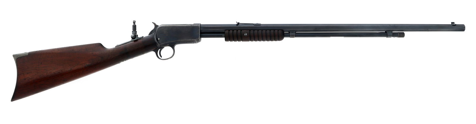 1904 WINCHESTER MODEL 1890 .22 SHORT CALIBER RIFLE: 1904 WINCHESTER MODEL 1890 .22 SHORT CALIBER RIFLE 1904 Winchester Model 1890 .22 short caliber pump action rifle. 24" octagonal barrel. Blade front sight. Adjustable rear sight. Wood stock. Metal but