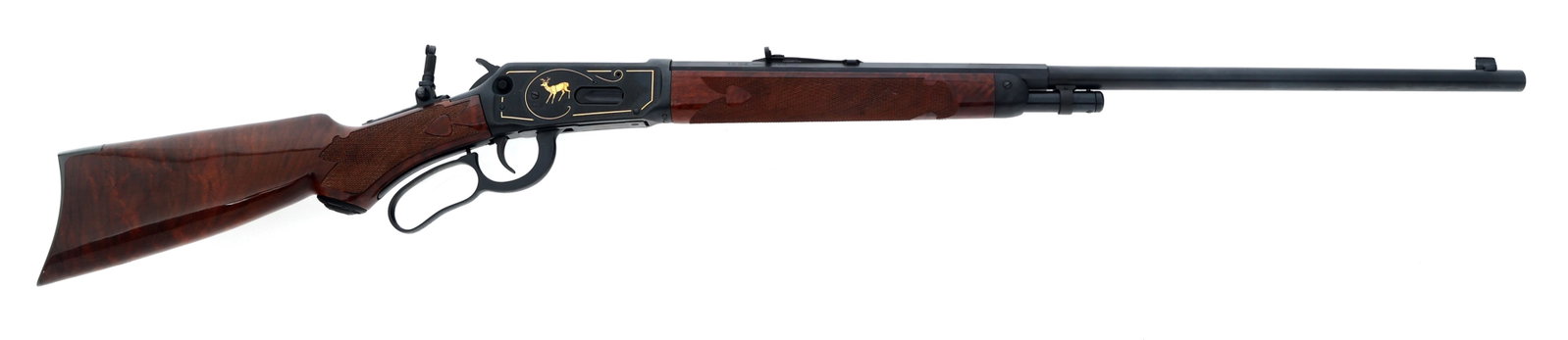 WINCHESTER 94 HIGH GRADE CENTENNIAL .30 WCF RIFLE: WINCHESTER 94 HIGH GRADE CENTENNIAL .30 WCF RIFLE Winchester Model 1894 High Grade Centennial Commemorative .30 WCF caliber lever action rifle. 26 inch half round, half octagonal barrel. Engraved rece